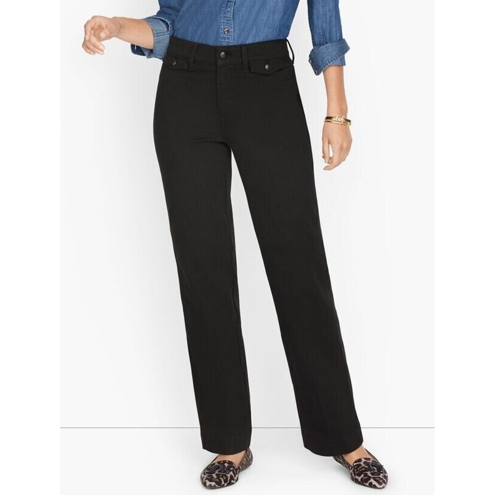 Talbots Size 12 Trouser Jeans Straight Leg High Rise Black Wash Stretch Women's
